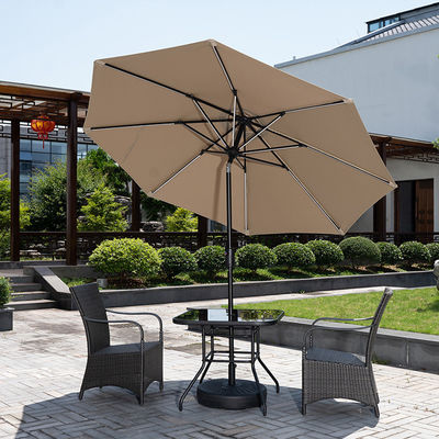 Außencafé Patio Strandschirm mit Solar-LED-Leuchten und Aluminium-Zentrumspalte