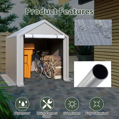 PE Stoff Dachdeckel AJUNION 6.2x5.6ft Außenlagerzelt Metall Garten Fahrradschuppen für Werkzeuge Feuerholz