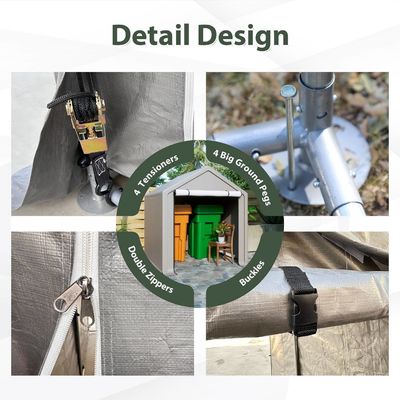 PE Stoff Dachdeckel AJUNION 6.2x5.6ft Außenlagerzelt Metall Garten Fahrradschuppen für Werkzeuge Feuerholz