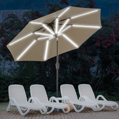Außencafé Patio Strandschirm mit Solar-LED-Leuchten und Aluminium-Zentrumspalte
