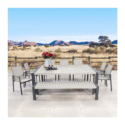 Outdoor-Esszet mit Bank AJUNION 9 Stück Aluminiumrahmen und Metall Terrassenmöbel
