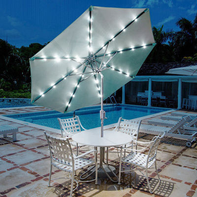 Außencafé Patio Strandschirm mit Solar-LED-Leuchten und Aluminium-Zentrumspalte