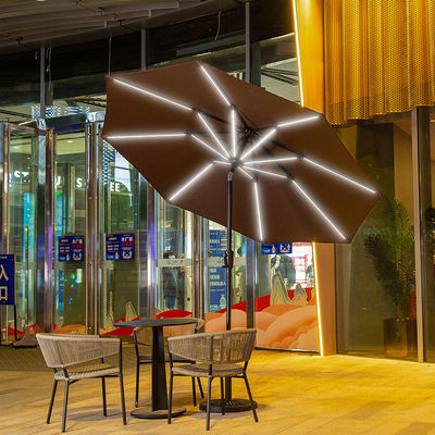 Außencafé Patio Strandschirm mit Solar-LED-Leuchten und Aluminium-Zentrumspalte