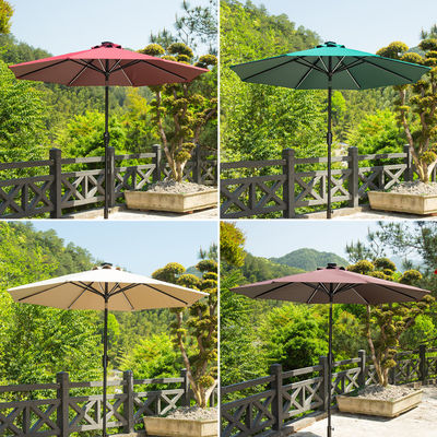 Außencafé Patio Strandschirm mit Solar-LED-Leuchten und Aluminium-Zentrumspalte