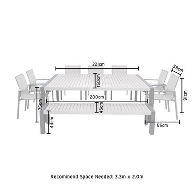 Outdoor-Esszet mit Bank AJUNION 9 Stück Aluminiumrahmen und Metall Terrassenmöbel