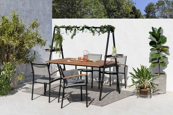 Metall Garten Set AJUNION Modernes Design 4 Sitzplätze Outdoor-Essensatz für Terrassenmöbel