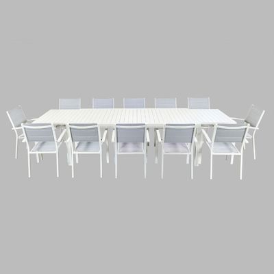 Moderner Stil Aluminium Outdoor-Essensatz mit 12 Sitzplätzen Sessel und verlängerbarem Esstisch