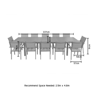 Moderner Stil Aluminium Outdoor-Essensatz mit 12 Sitzplätzen Sessel und verlängerbarem Esstisch