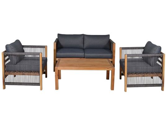 Außenmöbel mit Holz-Stuhlen und PE-Rattan-Gewebe W71 x D66 x H64cm