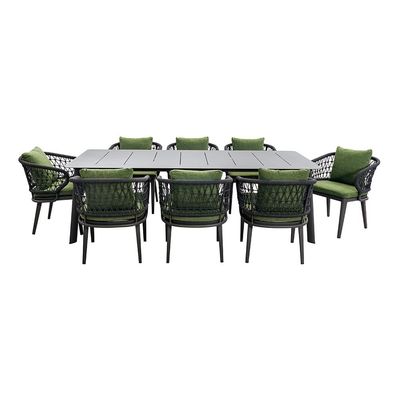 Outdoor-Esszet mit Seilwebe-Design und Aluminium-Metallrahmen von AJUNION