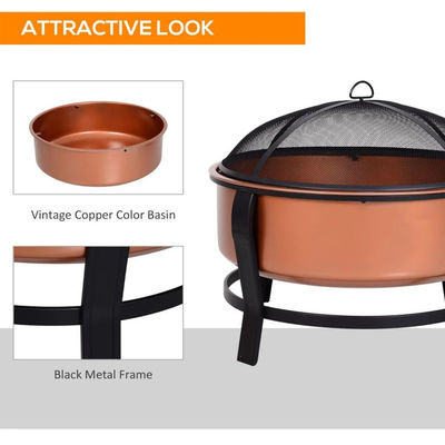 Moderne Outdoor-Portable Kupferfarbene Runde Metall Holzbrennkamin
