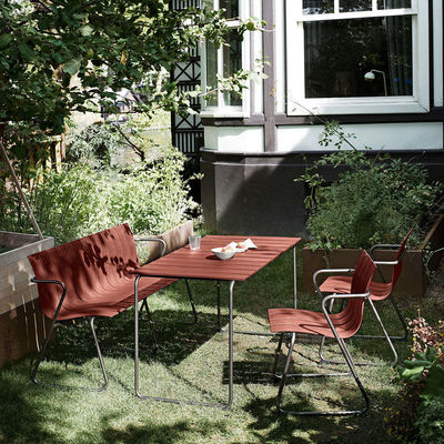 Außenmöbel AJUNION Stahl-Plastik-Holz-Patio-Sessel Loveseat Gartenbank Sessel