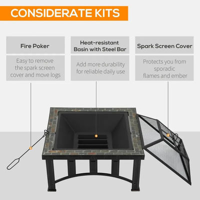 Gartenfeuer Campingfeuer mit Eisbecken und BBQ-Grill mit Holzkohle
