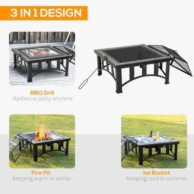 Gartenfeuer Campingfeuer mit Eisbecken und BBQ-Grill mit Holzkohle