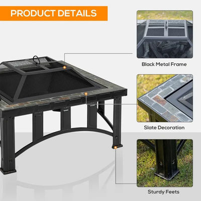 Gartenfeuer Campingfeuer mit Eisbecken und BBQ-Grill mit Holzkohle