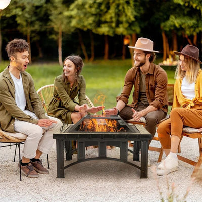 Gartenfeuer Campingfeuer mit Eisbecken und BBQ-Grill mit Holzkohle