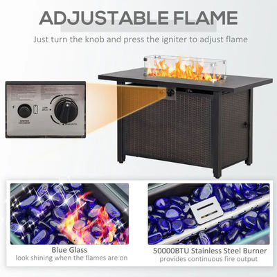Outdoor Patio Garten Camping Feuerstelle Tisch mit automatischer Zündung und Glas Windschutz