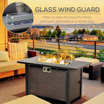 Outdoor Patio Garten Camping Feuerstelle Tisch mit automatischer Zündung und Glas Windschutz