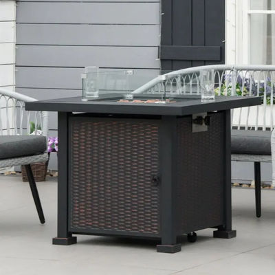 Outdoor Patio Garten Camping Feuerstelle Tisch mit automatischer Zündung und Glas Windschutz