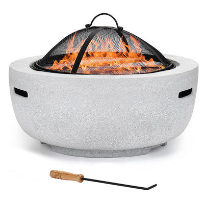 Weiß 3 in 1 Rundes Holzbrennfeuer Holzkohle Grilltisch Kunststeinfeuerfeuer mit individuellem Logo