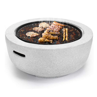 Weiß 3 in 1 Rundes Holzbrennfeuer Holzkohle Grilltisch Kunststeinfeuerfeuer mit individuellem Logo