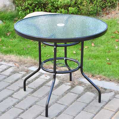 Aluminiumrahmen Außengartensatz mit rundem Glas-Tisch und Teslin-Stühlen