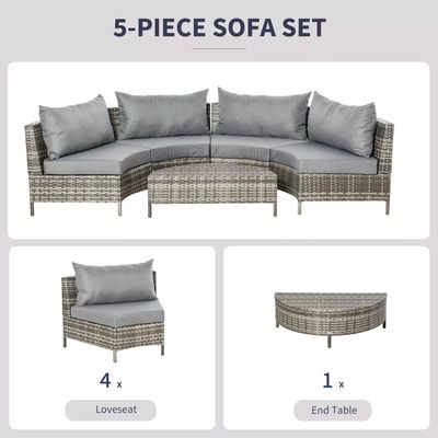 Stahlrohrrahmen 5 Stück Outdoor-Patio-Möbel mit PE-Rattan-Stühlen und Ottomans