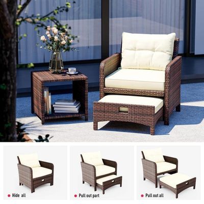 27.95 x 26.38 x 29.53 Zoll. AJUNION 5-teiliges Rattan-Außenpatio-Stühle mit Ottomanen