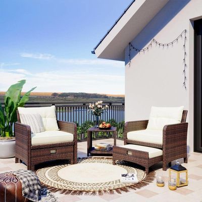 27.95 x 26.38 x 29.53 Zoll. AJUNION 5-teiliges Rattan-Außenpatio-Stühle mit Ottomanen