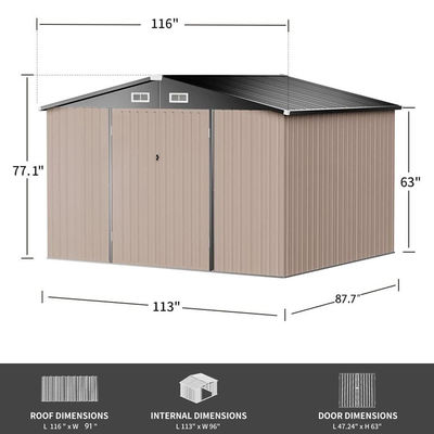 113*8,7*63 Zoll moderner Garten Rasen Werkzeugschuppen Haus für wasserdichte Gartenlager