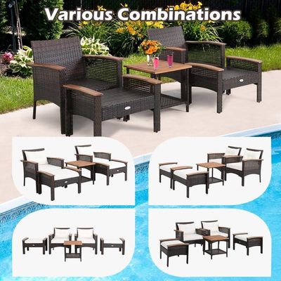 350 lbs. Osmanische Gewichtskapazität 5 Stück Außen-Lounge Set mit Vintage Holztopf