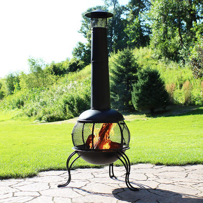 Outdoor Patio Hinterhof Garten Camping Stahl Holz brennender Kamin mit Regenkappe Poker Schwarz