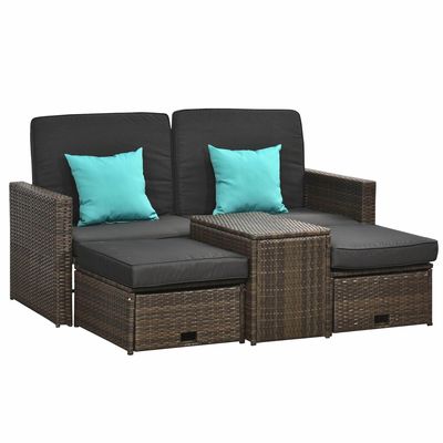 AJUNION 5 Stück Outdoor PE Rattan Möbel Set mit Eckstuhl Gewichtskapazität 352lbs