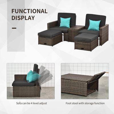 AJUNION 5 Stück Outdoor PE Rattan Möbel Set mit Eckstuhl Gewichtskapazität 352lbs