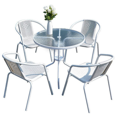 Balkon im Freien Restaurant Café Garten Freizeit Metall Glas Runder Tisch und Rattan Stuhl