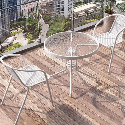 Balkon im Freien Restaurant Café Garten Freizeit Metall Glas Runder Tisch und Rattan Stuhl