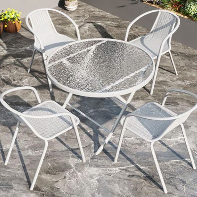 Balkon im Freien Restaurant Café Garten Freizeit Metall Glas Runder Tisch und Rattan Stuhl