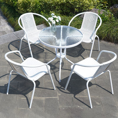 Balkon im Freien Restaurant Café Garten Freizeit Metall Glas Runder Tisch und Rattan Stuhl