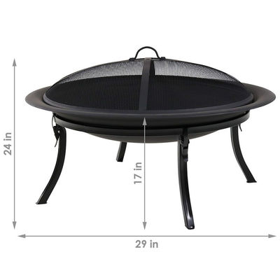 Außenterrasse Gartenfeuer Camping Rundmetallfeuergrube Schüssel mit Poker in Schwarz