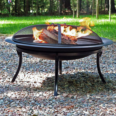 Außenterrasse Gartenfeuer Camping Rundmetallfeuergrube Schüssel mit Poker in Schwarz