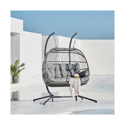 Aussenhängersessel AJUNION Doppelsitz Wicker Rattan Ei Patio Schaukeln mit Ständer