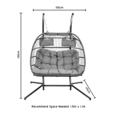 Aussenhängersessel AJUNION Doppelsitz Wicker Rattan Ei Patio Schaukeln mit Ständer