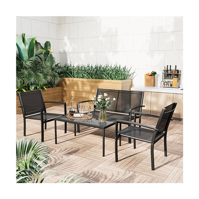 Moderne und stilvolle AJUNION 4 Stück Stahl Gartenmöbel Sofa Set mit Couchtisch