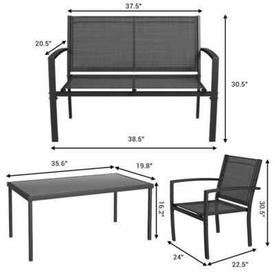 Moderne und stilvolle AJUNION 4 Stück Stahl Gartenmöbel Sofa Set mit Couchtisch