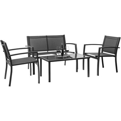 Moderne und stilvolle AJUNION 4 Stück Stahl Gartenmöbel Sofa Set mit Couchtisch