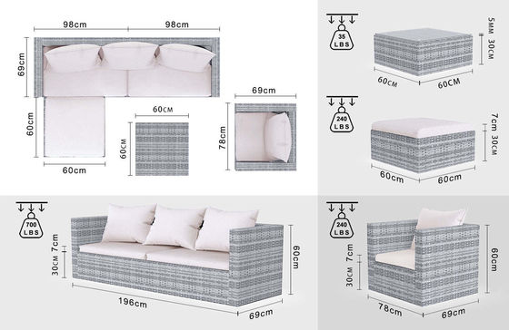 Postverpackung Y AJUNION Wicker Rattan Gartensofa Set Außenmöbel