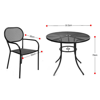 Outdoor Bistro Cafe Garten Hof Terrasse Metall Eisen Runde Tische Und Stuhl Set mit Schirmloch im modernen Design