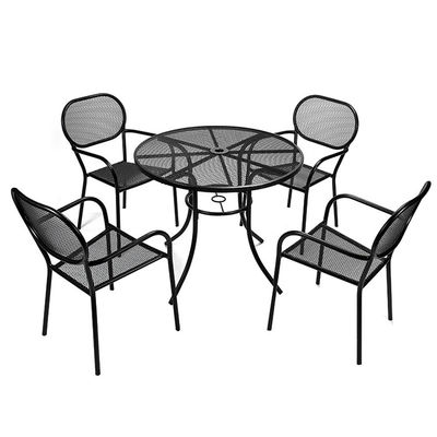 Outdoor Bistro Cafe Garten Hof Terrasse Metall Eisen Runde Tische Und Stuhl Set mit Schirmloch im modernen Design