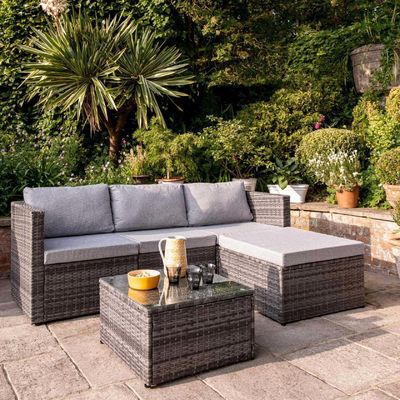 Freizeit Outdoor AJUNION 4 Sitz Wicker Rattan Gartenmöbel Sofa Ecke Lounge Set