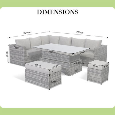 Modernes Design All-Weather Ecksofa mit verstellbarem Tisch L.265 X W.204 X H.66cm